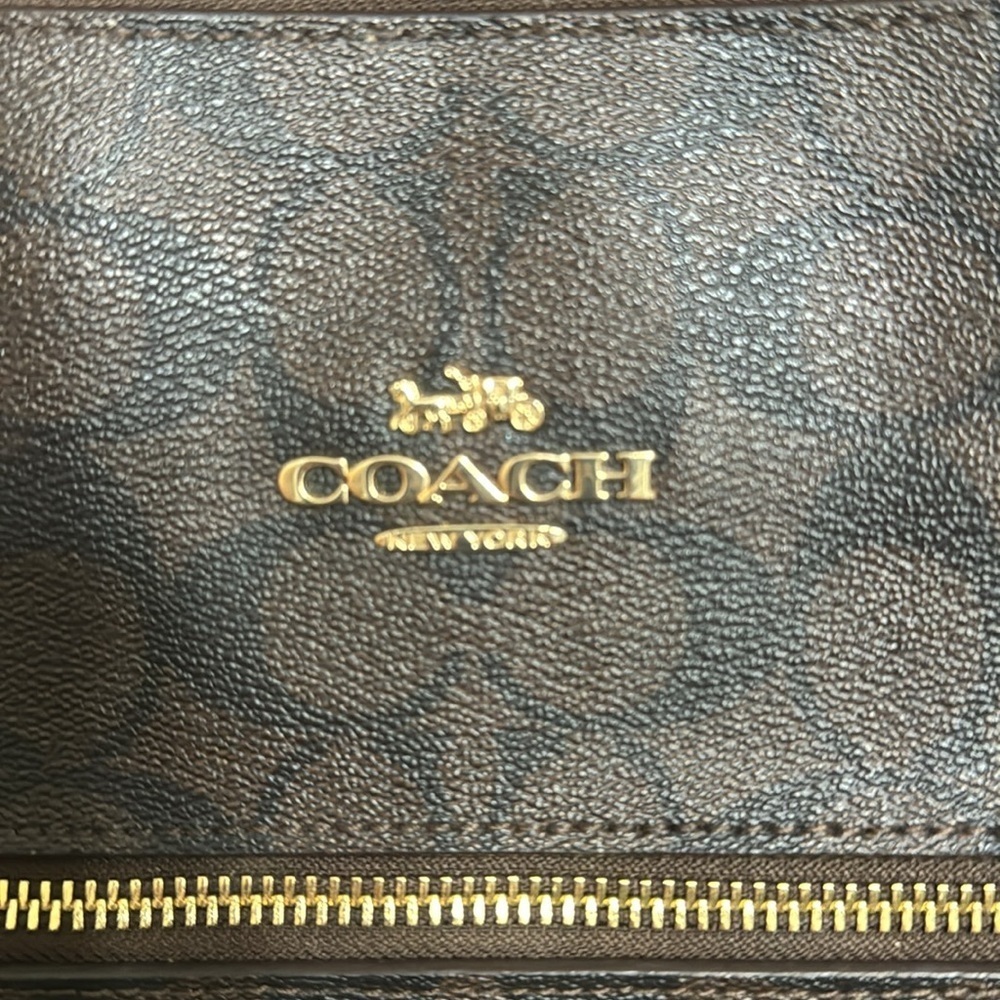 Coach Brown and Red Gallery Tote Bag brown with red handles and accents. - Picture 12 of 16